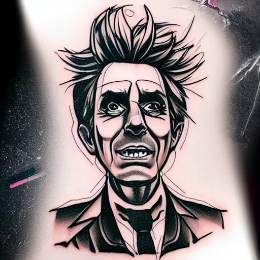 Image similar to tattoo design, stencil, portrait of rick sanchez by artgerm