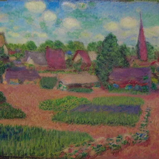 Prompt: A gnomish town with a farmer's market, matte painting, in the style of Monet, Matisse, trending on artstation
