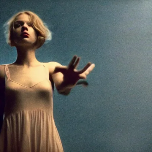 Image similar to movie still of a girl floating, cinematic composition, cinematic light, surreal cinema, dream effect, dream atmosphere, by edgar wright and david lynch,