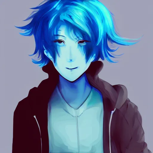 Prompt: of aesthetic art tumblr art of blue haired guy