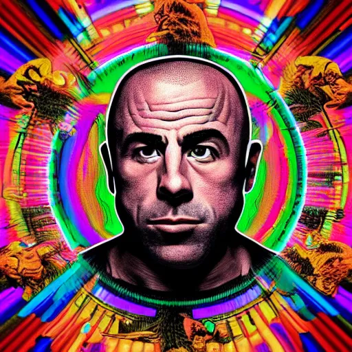 Prompt: podcast joe rogan logo creative, trippy, 8 k, 4 k uhd, realistic, colorful, super detailed, very detailed, detailed