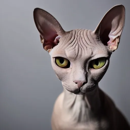 Image similar to close-up of Egyptian sphynx cat looking at camera, fisheye effect