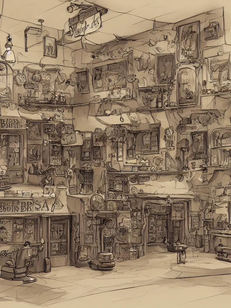 Image similar to barber shop by disney concept artists, blunt borders, rule of thirds