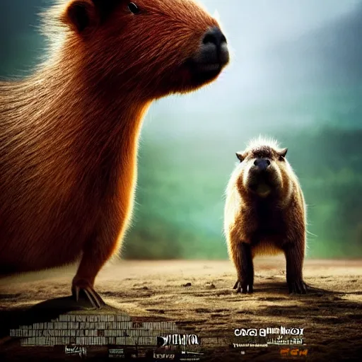 Image similar to Movie Poster Of A Capybara With His Human Friend Epic, Cinematic, 4K