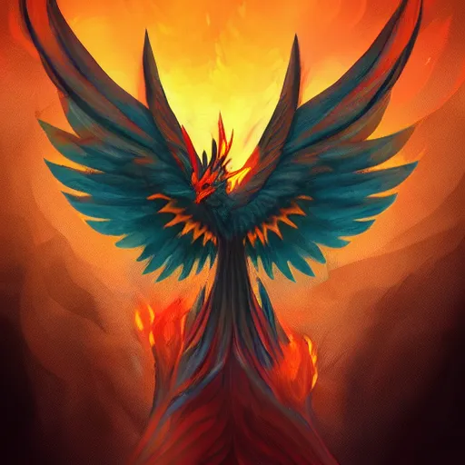 Image similar to phenix rising from its ashes, artstation, dark background.