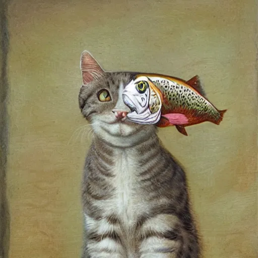 Image similar to cat with the head of a trout