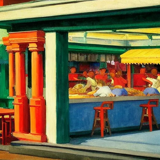 Image similar to A hawker centre painted by Edward Hopper