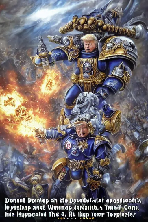 Prompt: 'donald trump as the god emperor in warhammer 40k, hyperrealistic, detailed'