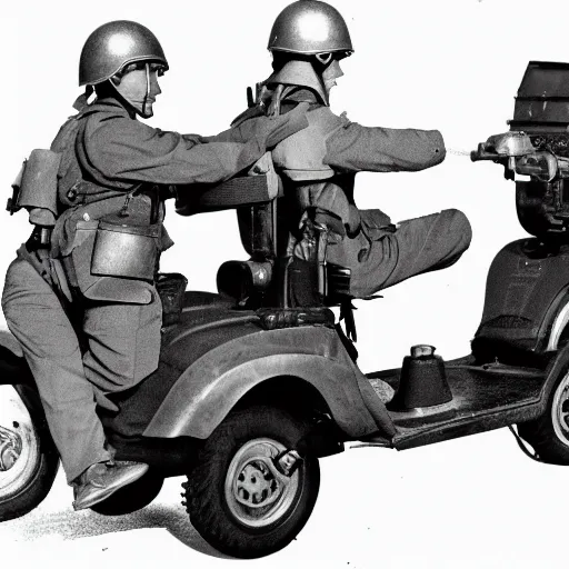 Image similar to military diagram of a mobility scooter with a mounted machine gun