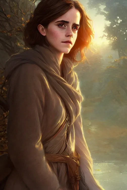 Image similar to emma watson goddess of the autumn twilight, highly detailed, digital painting, artstation, concept art, smooth, sharp focus, illustration, unreal engine 5, 8 k, art by artgerm and greg rutkowski and edgar maxence