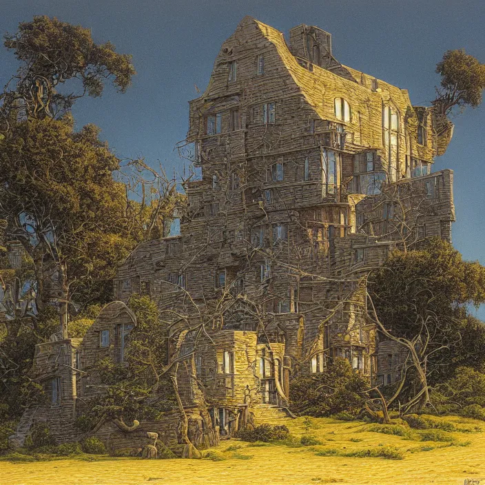 Image similar to a building in a landscape, by michael whelan