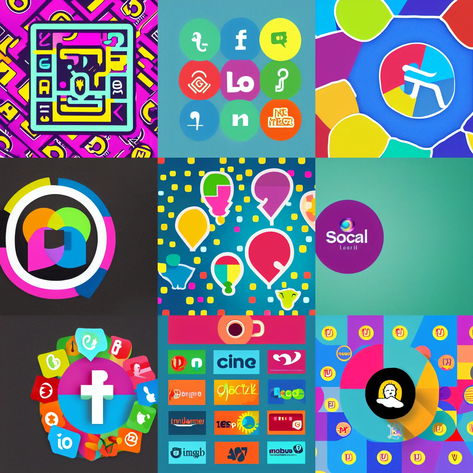 Prompt: logo for a social network, logo design + a fun colourful logo graphic that incorporates elements of the art