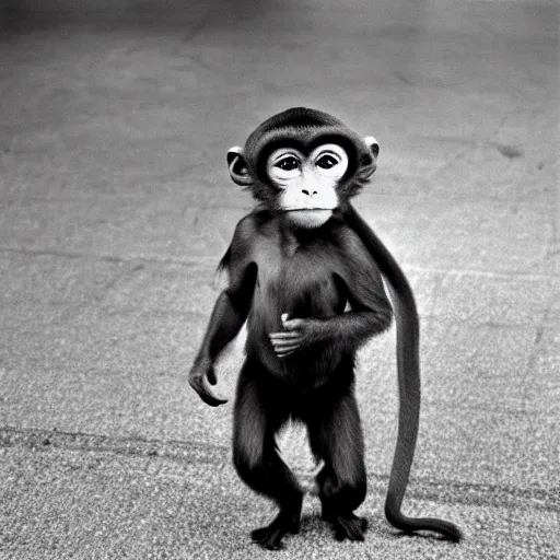 Prompt: Monkey in a suit, vintage photo in 1980s