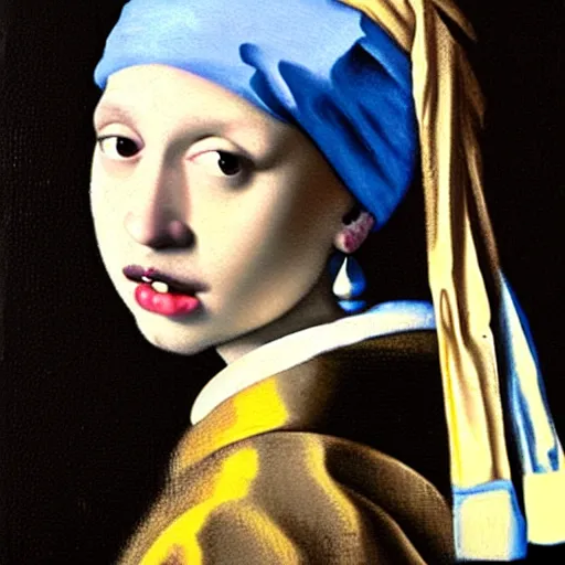 Image similar to Post Malone with a Pearl Earring by Johannes Vermeer, realistic painting