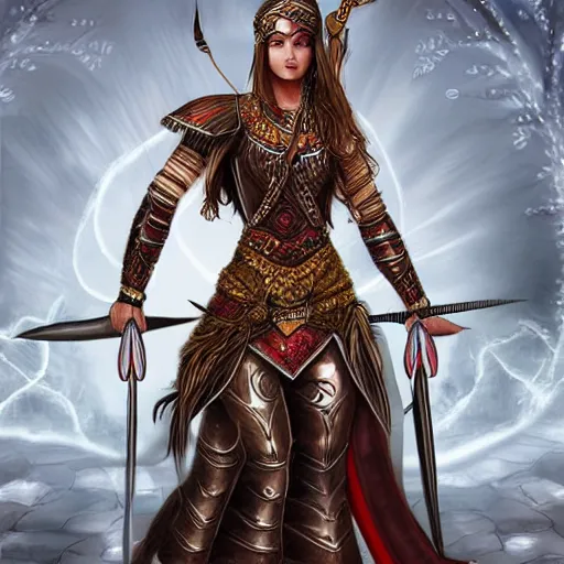 Image similar to digital art of a beautiful warrior princess. Full length, detailed, artststion