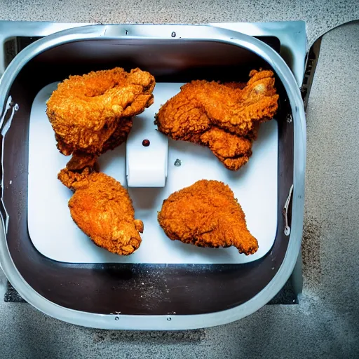 Image similar to open toilet filled with fried chicken