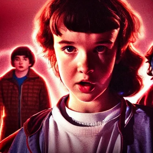 Image similar to stranger things scene featuring a young kate bush, dramatic lighting, cinematic