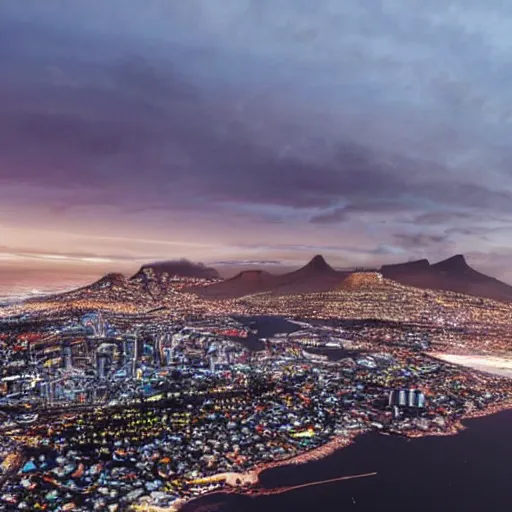 Prompt: cape town in 2 0 7 0 future cyberpunk