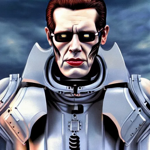 Image similar to T-800 and johnny silverhand combined, hyperrealistic