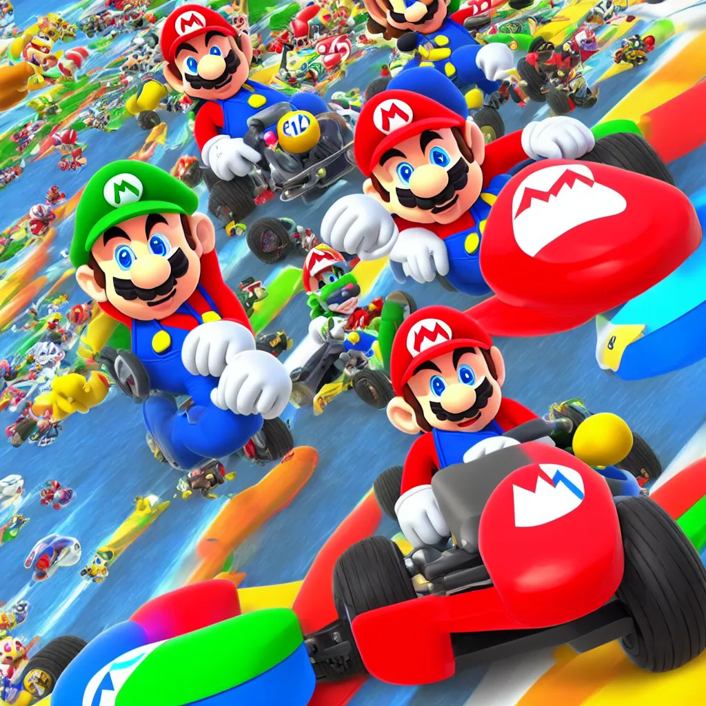 Image similar to logo for a nintendo switch, mario kart 8, race, happy profile picture icon