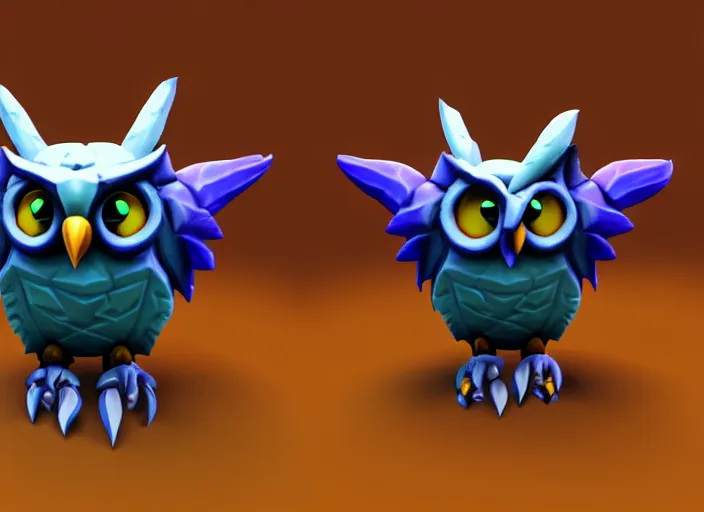 Image similar to owl head, stylized stl, 3 d render, activision blizzard style, hearthstone style, spyro style