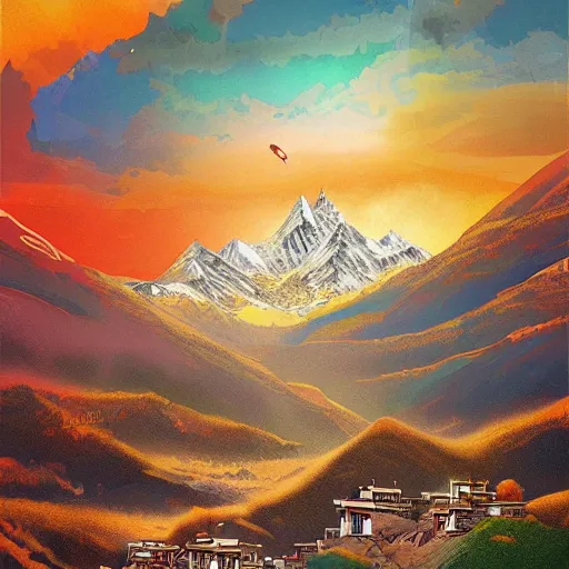 Image similar to omar shanti himalaya tibet, acrilic paint, digital, artstation, detailed intricate ink illustration, heavenly atmosphere, digital art, overdetailed art, concept art, complementing colors, trending on artstation, cgstudio, the most beautiful image ever created, dramatic, subtle, details, award winning artwork, beautiful scenery