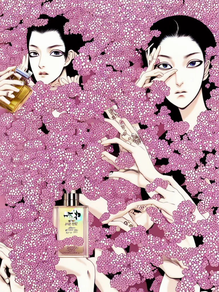 Image similar to fragrance advertising campaign by hirohiko araki, highly detailed, intricate, very beautiful