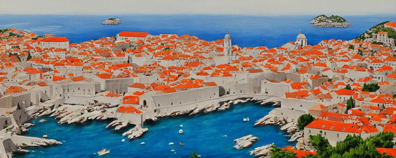 Prompt: a painting of dubrovnik in the style of svjetlan junakovic