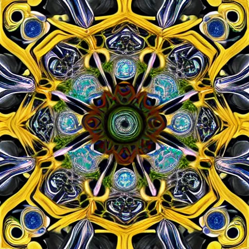 Image similar to twisting three dimensional multilayered pattern vortex inside a hexagonal shape, swirling, intricate detail, complex, jade, gold, silver, obsidian, ornate,