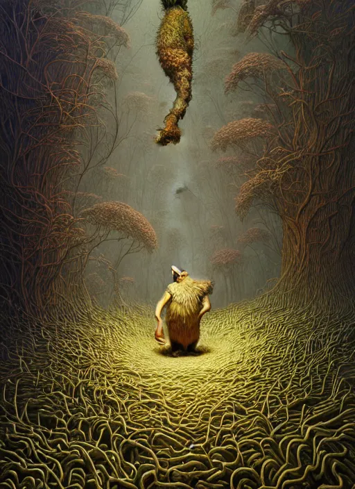 Image similar to hyper detailed 3d render like a Oil painting - where the wild things are by Jacek Yerka, Mariusz Lewandowski, Houdini algorithmic generative render, Abstract brush strokes, Masterpiece, Edward Hopper and James Gilleard, Zdzislaw Beksinski, Mark Ryden, Wolfgang Lettl, hints of Yayoi Kasuma, octane render, 8k