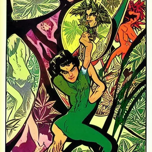 Image similar to cannabis is great, australia, comic book art by steve ditko and jack kirby and ( alphonse mucha )