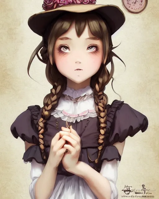 Prompt: a girl as ( fantasy personification of chocolate cupcake ), character design, cute hats, victorian inspired clothing, unreal engine, highly detailed, smooth, digital illustration by artgerm, tooth wu, studio ghibli, sharp focus, artstation. ribbons, fractal swirls. a fantasy bakery by studio ghibli, makoto shinkai, global illumination, sweets, blender, maya 8 k