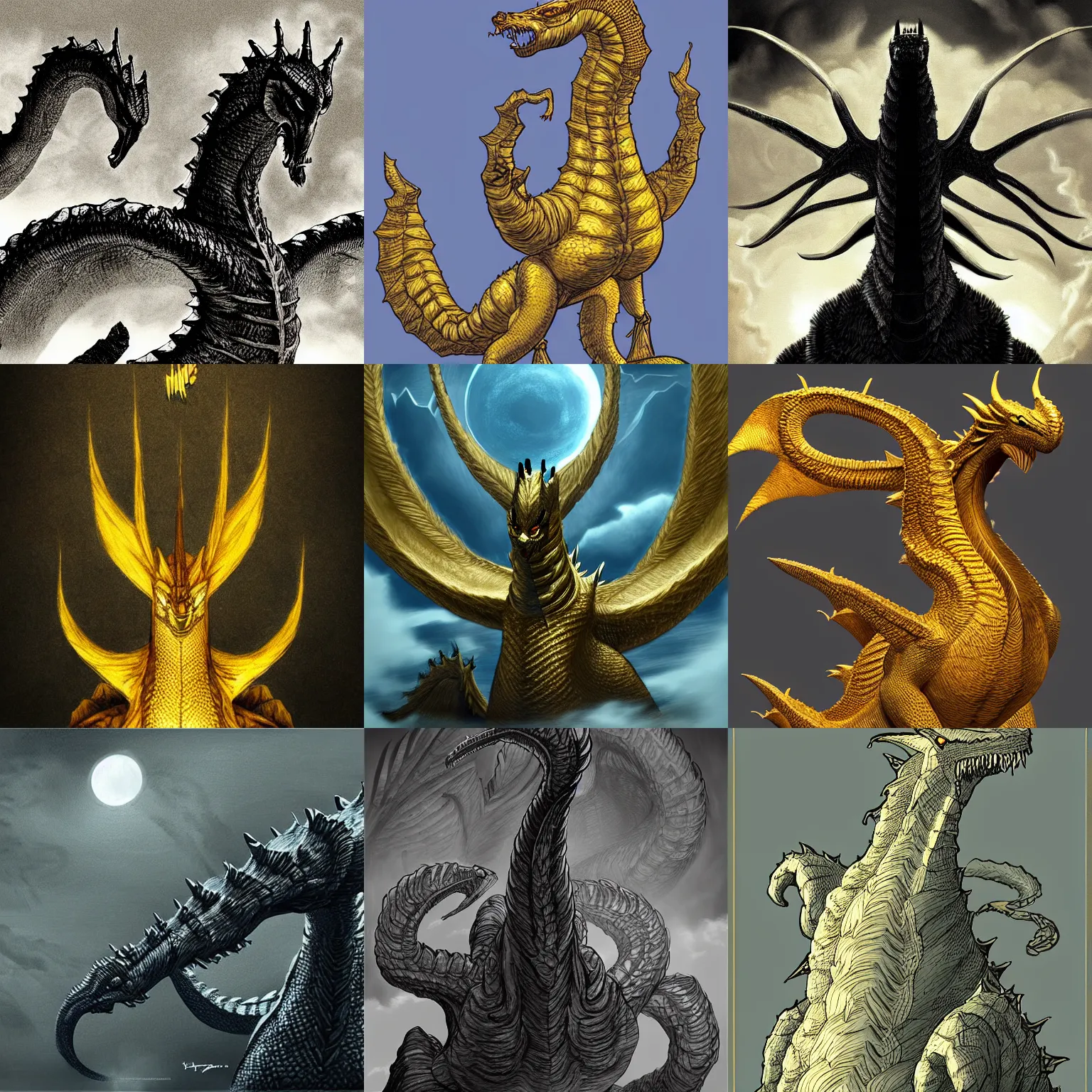 Prompt: king ghidorah, by h. p. lovecraft, trending on artstation