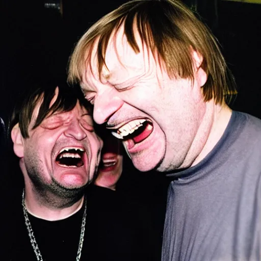 Prompt: Mark E Smith laughing at Fred Durst who is crying and screaming