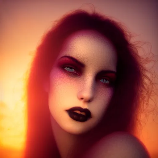 Image similar to photographic portrait of a stunningly beautiful gothic smiling alluring female in soft dreamy light at sunset, god rays, contemporary fashion shoot, by edward robert hughes, annie leibovitz and steve mccurry, david lazar, jimmy nelsson, breathtaking, 8 k resolution, extremely detailed, beautiful, establishing shot, artistic, hyperrealistic, beautiful face, octane render