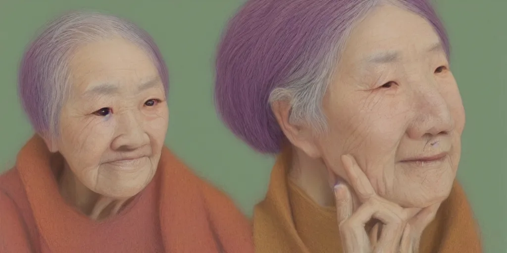 Image similar to detailed pastel colors portrait of an old woman with autumn leaves hair, by hsiao - ron cheng, fine detail, 8 k