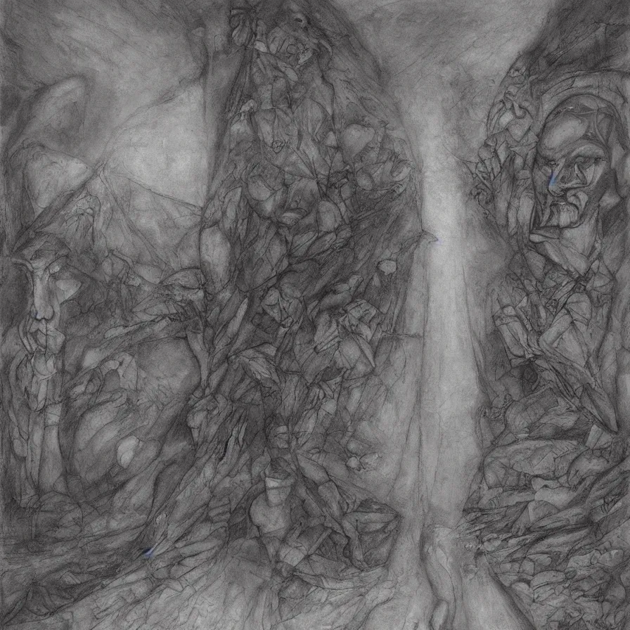 Image similar to artwork about the infinite road ahead, by austin osman spare. atmospheric ambiance. depth of field and tridimensional perspective. foggy.