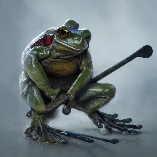 Image similar to frog wearing hockey uniform, intricate, sharp focus, illustration, highly detailed, digital painting, concept art, matte, art by ruan jia and wlop and greg rutkowski, masterpiece