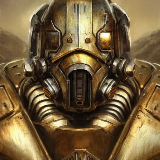 Image similar to fallout power armor as a realistic fantasy knight, closeup portrait art by donato giancola and greg rutkowski, realistic face, digital art, trending on artstation, symmetry!!, skull helmet