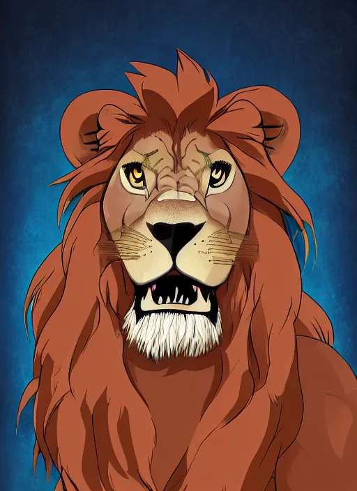 Image similar to digital painting of a lion wearing a loincloth, fursona, furry art, stylized, cel shaded, ultra detailed, anime key visual, wlop