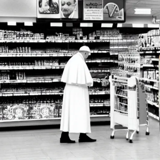 Prompt: pope john paul 2 going to a supermarket