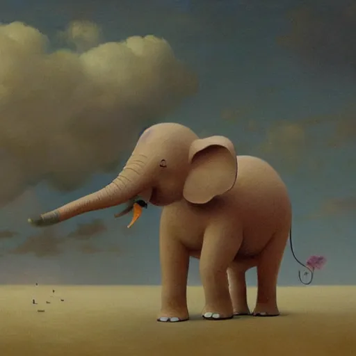 Image similar to A pink elephant happily walking in a field of clouds, illustration, detailed, smooth, by Adolf Lachman, Shaun Tan, Surrealism