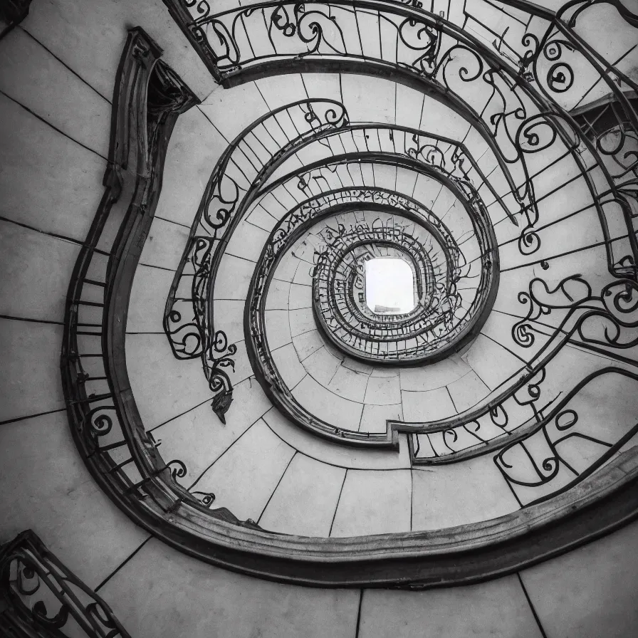 Prompt: 1 9 7 0 s movie still a huge neoclassical vertical building with spiral stairs going deep in a hole, by etienne - louis boullee, leica sl 2 5 0 mm, heavy grain, high quality, high detailed