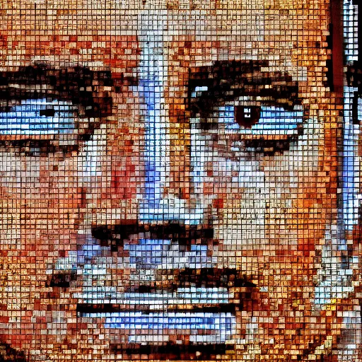 Image similar to portrait mosaic of joe biden with robot eyes, 4k, intricate details, digital, between heaven and hell