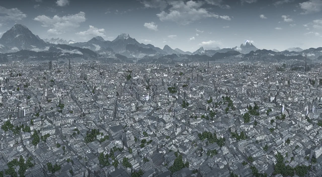 Prompt: lucerne skyline by junji ito, octane render, trending on artstation