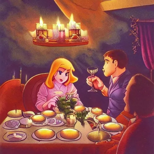 Image similar to kirby!!!!!!!!!!!!!! romantic dinner, candlelight, roses