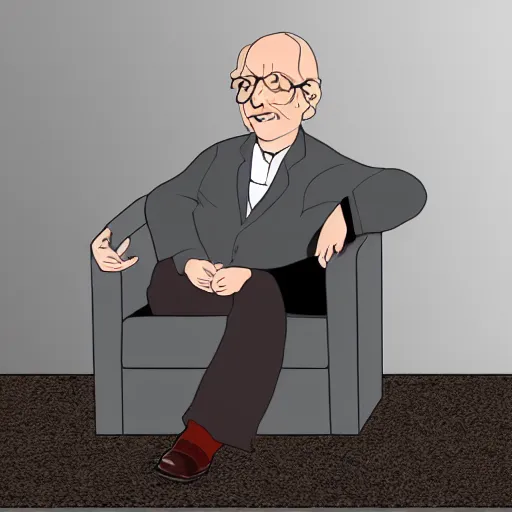 Image similar to dr. katz sitting down in grey sofa chair, photorealistic, high detail