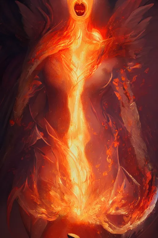 Image similar to torso of beautiful model wearing fire and lava dress, sorcerer, diamonds, angel, fantasy, dramatic lighting, highly detailed, digital painting, holding electricity, magic the gathering, hyper detailed, 3 d render, hyper realistic detailed portrait, peter mohrbacher, wlop, ruan jia