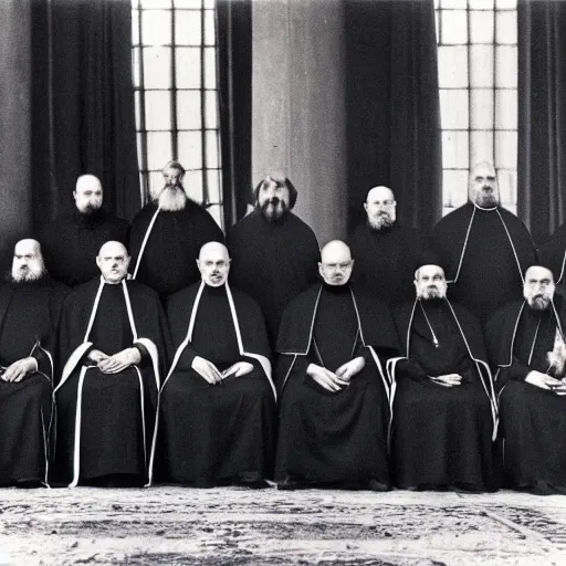 Prompt: cardinal - bishops that looks like breton monks rasputin in apostolic palace in vatican in 1 9 0 0