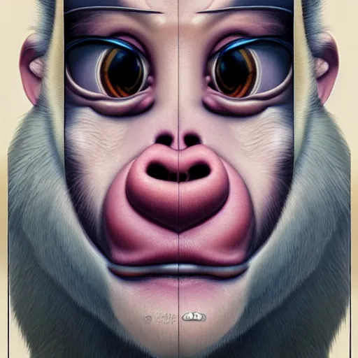 Image similar to lofi monkey mirrors human face, Pixar style by Tristan Eaton Stanley Artgerm and Tom Bagshaw, high detail